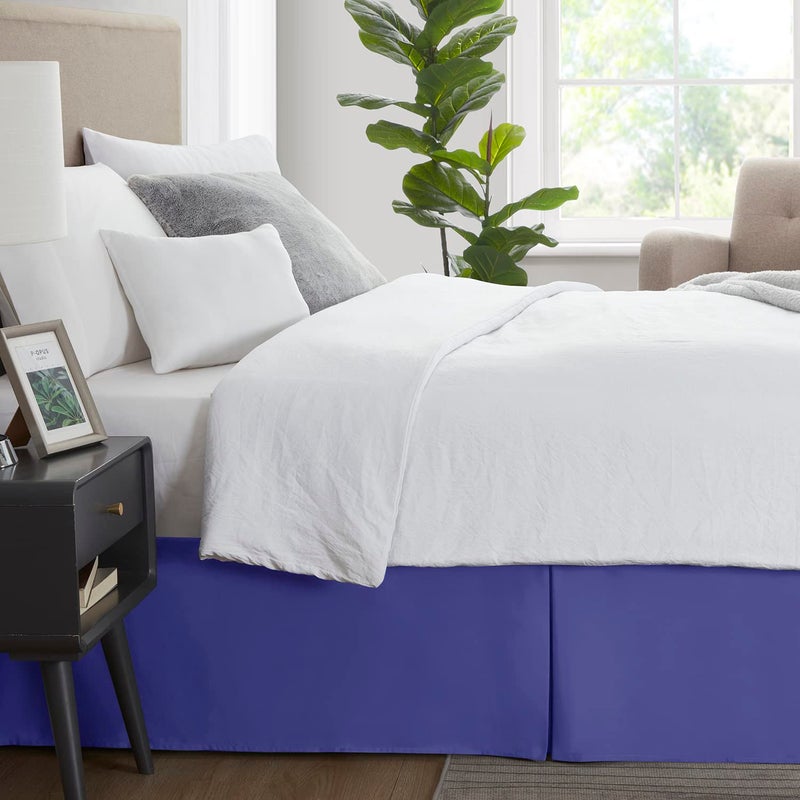 Nestl Royal Blue تنورة سرير مقاس كوين - تنورة سرير كوين 14 بوصة قطرة - تنانير سرير من الألياف الدقيقة المصقولة - تنورة سرير مطوية بجودة الفندق - مقاومة للانكماش والبهتان - Image 3